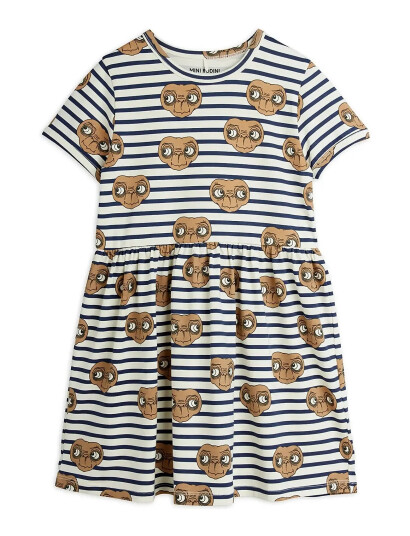Mini Rodini E.t Stripe Aop Ss Dress - White - 80/86