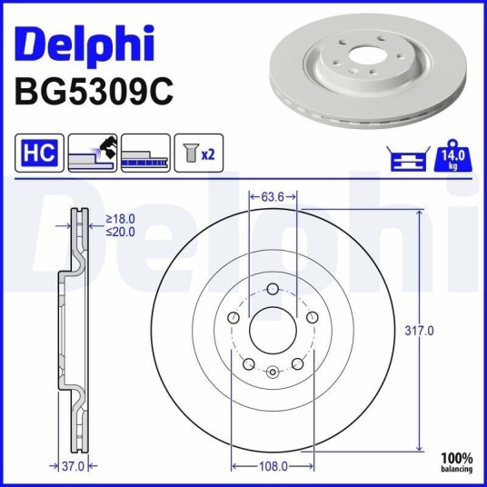 DELPHI BG5309C Bremseskive DELPHI BG5309C Bremseskive
