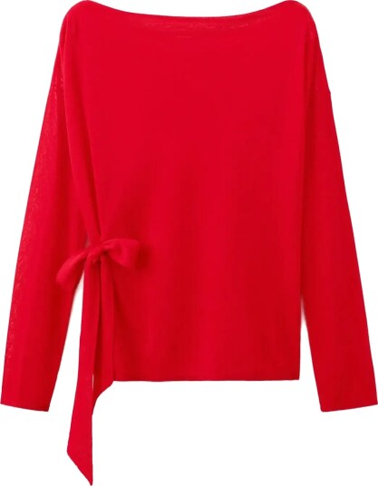Mango Fine Knit Bow Jumper Red S