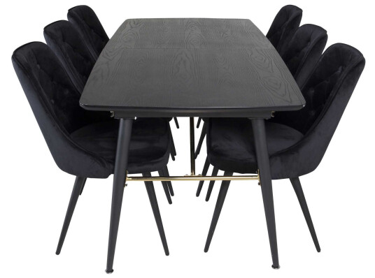 Venture Design Black Veneer & Velvet spisegruppe Svart/svart 6 st stoler & bord 180 x 85 cm