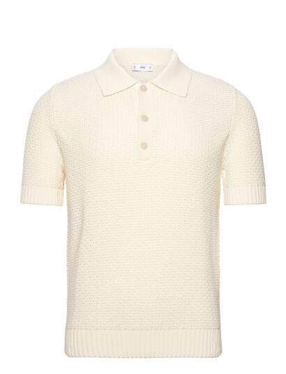 Mango Openwork Cotton Knitte Polo Shirt - Cream - S