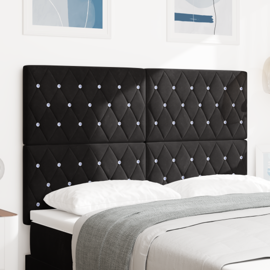 Sengegavl Crystal Button Knappestiftet Svart 140 cm Fløyel