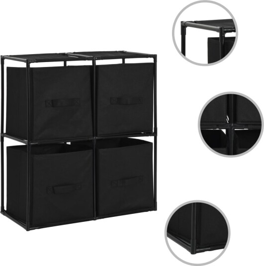 vidaXL Oppbevaringsskap med 4 stoffkurver svart 63x30x71 cm stål vidaXL Oppbevaringsskap med 4 stoffkurver svart 63x30x71 cm stål