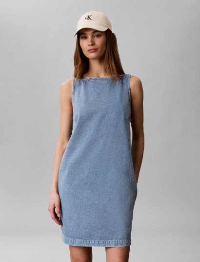 Calvin Klein Jeans V Neck Denim Shift Dress Ck Aqu Blue XXS Calvin Klein Jeans V Neck Denim Shift Dress Ck Aqu Blue XXS