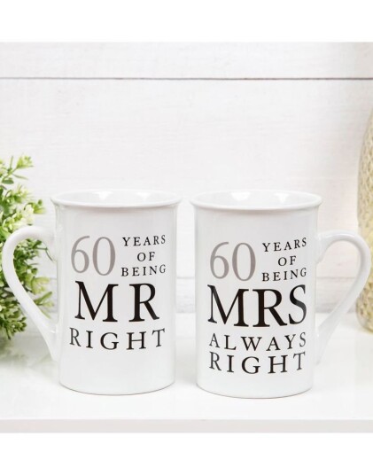 Mr. and Mrs. Right   2 stk 60 års Jubileumskrus med Tekst