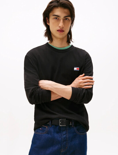 Tommy Jeans Tjm Reg Badge Tee Ls - Black - L