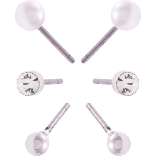 Dazzling J14 Earring Col 3 Pack W Bead Silver