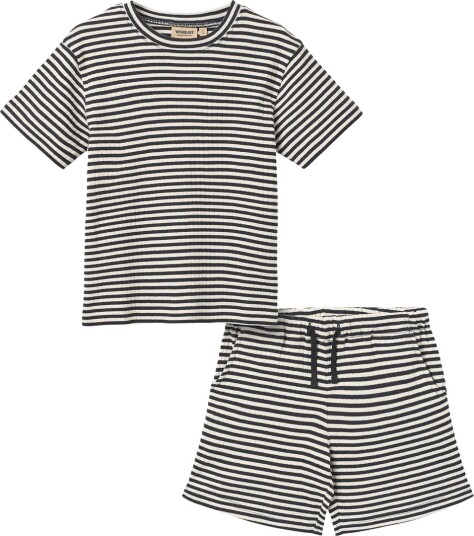 Wheat Shorts Sett Rib Fabian Navy Rib Stripe Wheat 10 år 140 Shorts Blå Hvit