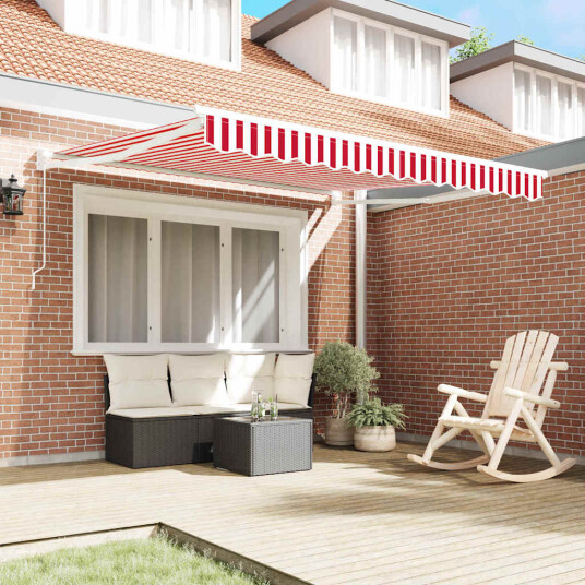 Manuell Utrekkbar Markise Rød og Hvit Stripe 300x250 cm