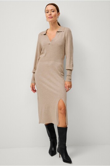 Vila - Kjole viComfy L/S Collar Rib Knit Dress - Brun