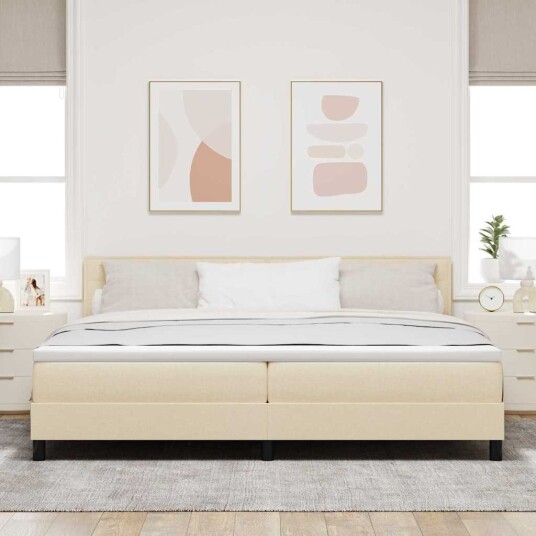 Box Spring Seng med Madrass Krem 200x200 cm Stoff