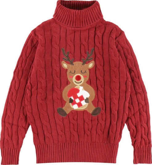 Jule Sweaters Genser   Strikk   Elskende reinsdyrkabel   Jule Sweater   9 10 år (134 140)   Genser Bordeaux Brun Hvit Rød
