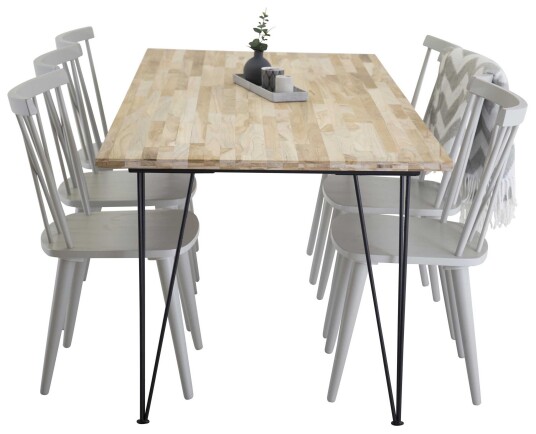 Venture Design Bali & Mariette spisegruppe Natur/grå 6 st stoler & bord 200 x 90 cm