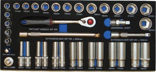 Bato Pipenøkkelsett 3/8" 6-Kant 6-24 mm Kort 6-19 mm Lang EVA 1/3