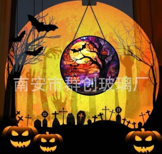Halloween Gresskar Glassmaleri Vindusoppheng