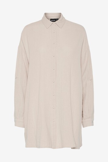pieces - Skjorte pcSastina LS Oversized Long Shirt W - Beige