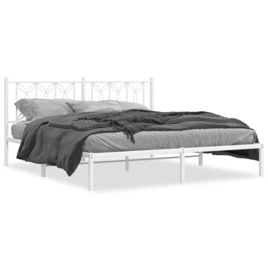 Sengeramme i metall med hodegavl hvit 183x213 cm 8721102644450