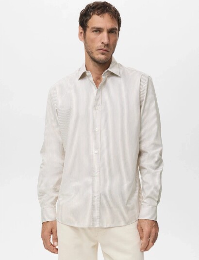 Mango Regular Fit Striped Cotton Shirt White XL