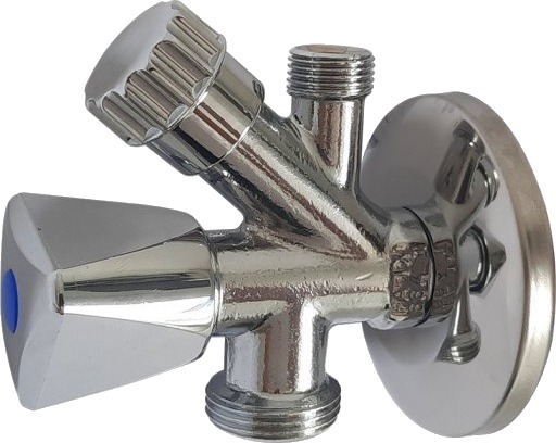Dobbel Stopventil 1/2" x 10 mm 3/8" nippel + 3/4" til vaskemaskin Dobbel Stopventil 1/2" x 10 mm 3/8" nippel + 3/4" til vaskemaskin