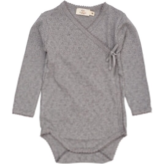 COPENHAGEN COLORS Grey Mel. Pointelle Heart Crossover Body Ls 56