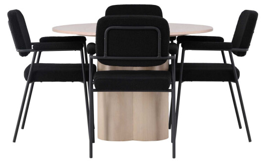 Venture Design Olivia & Yesterday spisegruppe Svart/whitewash 4 stoler & bord 110 cm