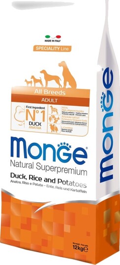 Monge Superpremium Dog Tørrfôr Adult Natural Superpremium All Breeds Duck Rice & Potato And Ris Og Potet 12 kg