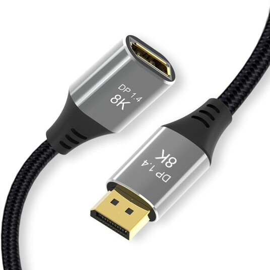 NÖRDIC 1m Displayport 1.4 skjøtekabel UHD 8K60Hz 4K144Hz 32.4Gbps 10 bit HDR
