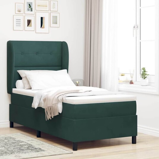 Box Spring Seng med Madrass Mørkegrønn 80x200 cm Fløyel