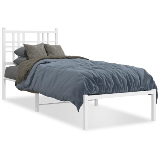 Sengeramme i metall med hodegavl hvit 75x190 cm 8721012373273
