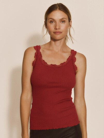 Rosemunde Rwbabette Silk Sl U Neck Long Lace Top Red XS