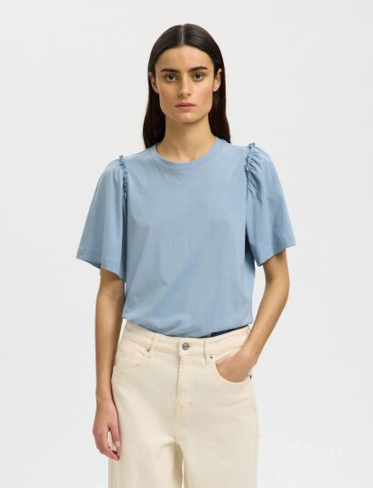 Selected Slwpenelope 2/4 Ruffle Tee Noos   Blue   XS