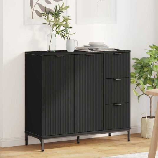 Serviesskap med skuff Svart 89,5 x 33 x 82 cm Konstruert tre Serviesskap med skuff Svart 89,5 x 33 x 82 cm Konstruert tre