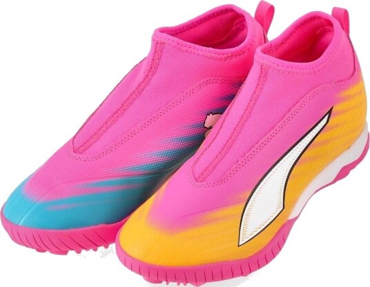 PUMA Ultra 6 Match Mid Laceless + TT Showtime   Poison Pink/PUMA White/Solstrøm/Bright Aqua/PUMA Svart Barn   Turf (TF) størrelse 38½