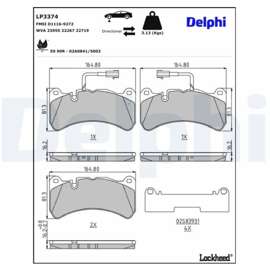 Bremseklosser DELPHI LP3374 Bremseklosser DELPHI LP3374
