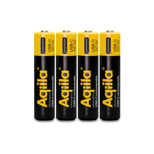 Aqiila USB-C Oppladbare AAA-batterier 600 mAh 4-pakning