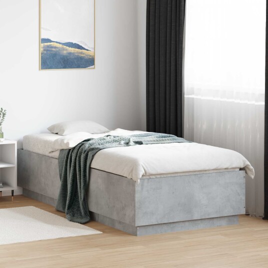 vidaXL Sengestativ med LED Betonggrå 80 x 200 cm Konstruert tre