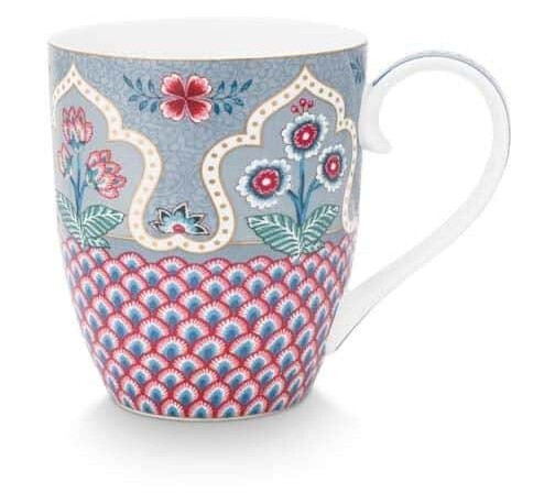 Pip Studio Krus XL 450ml Blomster Fest Kamskjell Deco Lyseblå Pip Studio Krus XL 450ml Blomster Fest Kamskjell Deco Lyseblå