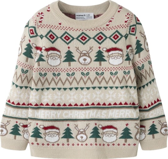 Name It Genser   Strikk   NMNRALKOS   Peyote   Name It   2 år (92)   Genser Beige Grønn Hvit Rød