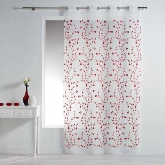 Douceur D`Interieur Vindusforheng Med Ringer Petit Fleur, 140 X 240 Cm, Hvit-Rød