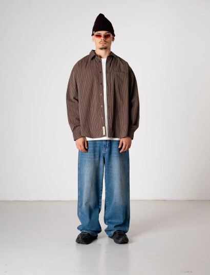 Woodbird Wbjong Stripe Shirt - Brown - L