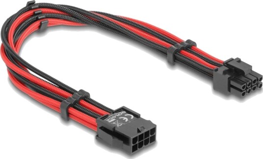 Delock Strømforlengelseskabel 8-Pins Eps12v Hann Til 8-Pins Pcie-Strøm 6+2 Hunn 3.3 / 5 / 12 V 30 Cm Rød/Svart