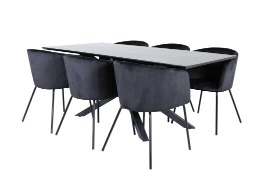 Venture Design Piazza & Berit spisegruppe Svart/svart 6 stoler & bord 180 x 90 cm