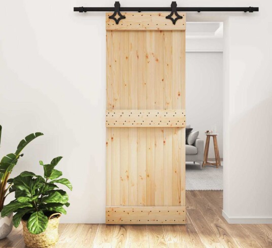 vidaXL Skyvedør Naturlig og svart 80 x 210 cm Massiv Furu Tre vidaXL Skyvedør Naturlig og svart 80 x 210 cm Massiv Furu Tre