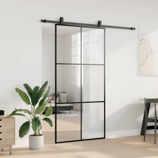 vidaXL Skyvedør med monteringssett svart 102x205 cm ESG-glass vidaXL Skyvedør med monteringssett svart 102x205 cm ESG-glass