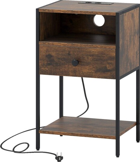 Nattbord med ladestasjon – Rustikk brun USB og Type C