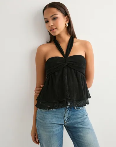 Nelly   Svart   Pleated Glitter Top