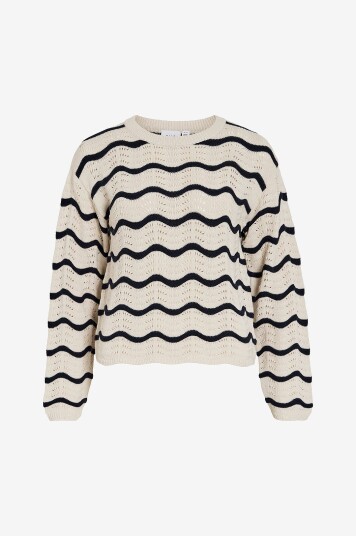 Vila   Pullover Viwave O neck LS Pointelle Knit Top   Beige