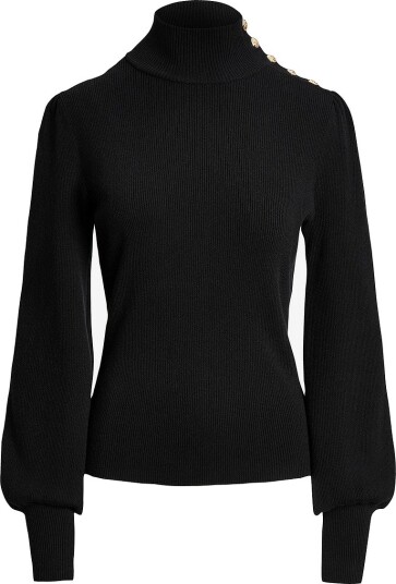 Lauren Ralph Lauren Button Trim Mockneck Sweater Black S