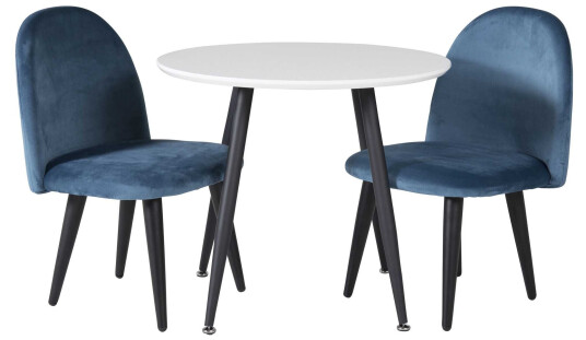 Venture Design Plaza & Velvet spisegruppe Hvit/blå 2 st stoler & bord 60 cm