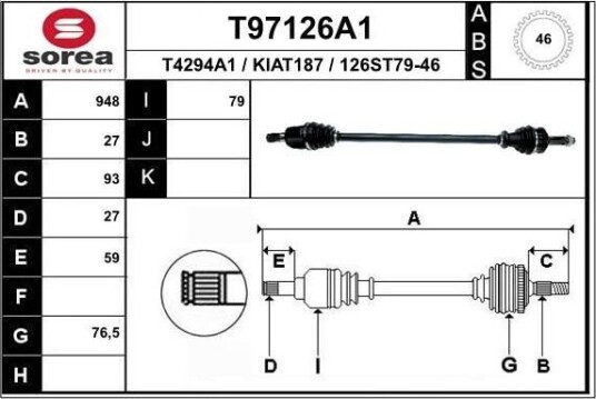EAI T97126A1 Drivaksel